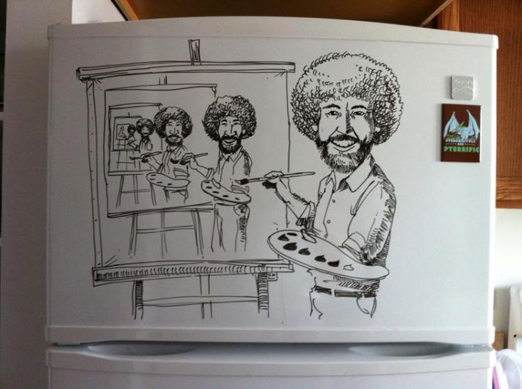 Прикольные рисунки на холодильнике.