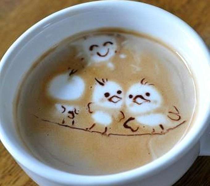 Рисунки на кофе, прикольные фото.