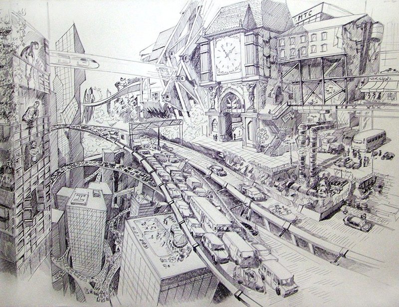 Рисунок "город" карандашом