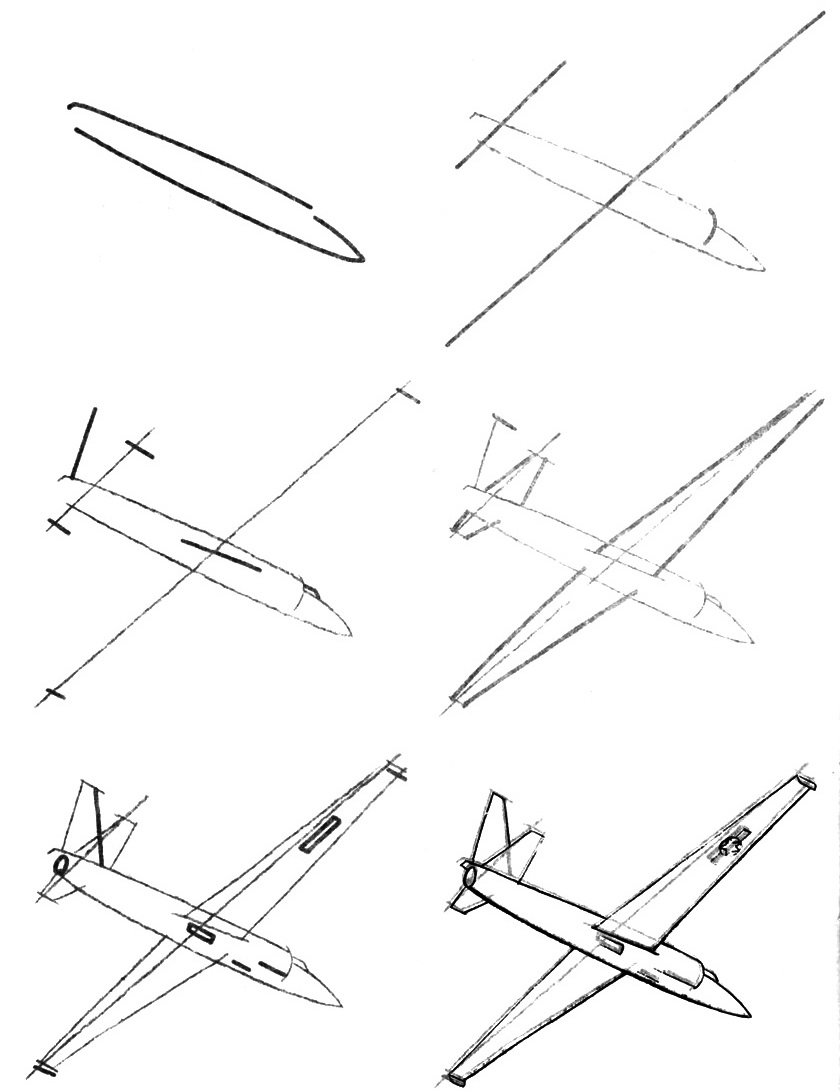 Рисунок самолета карандашом поэтапно