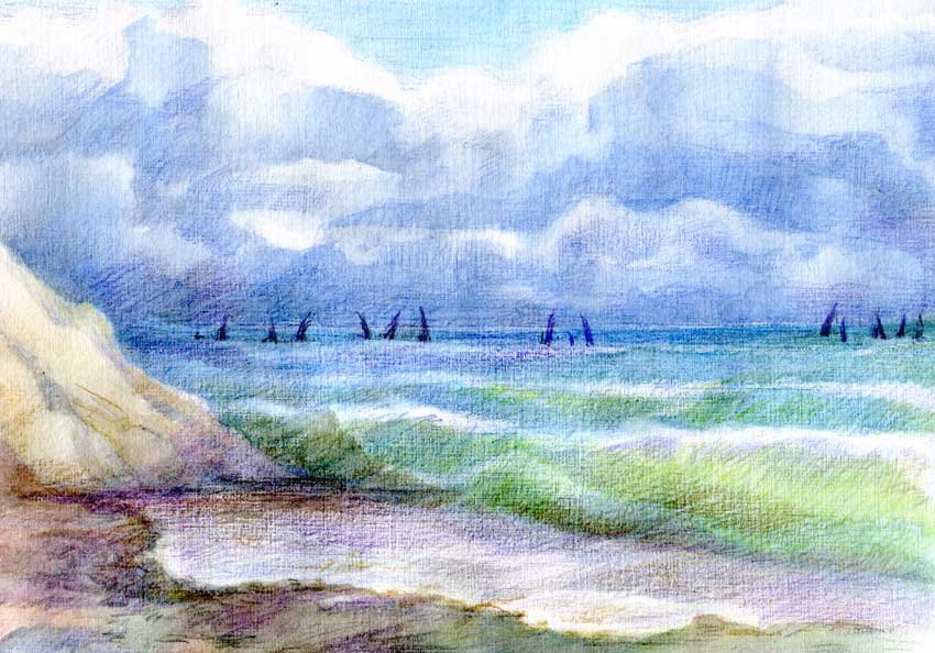 Как нарисовать море цветными карандашами