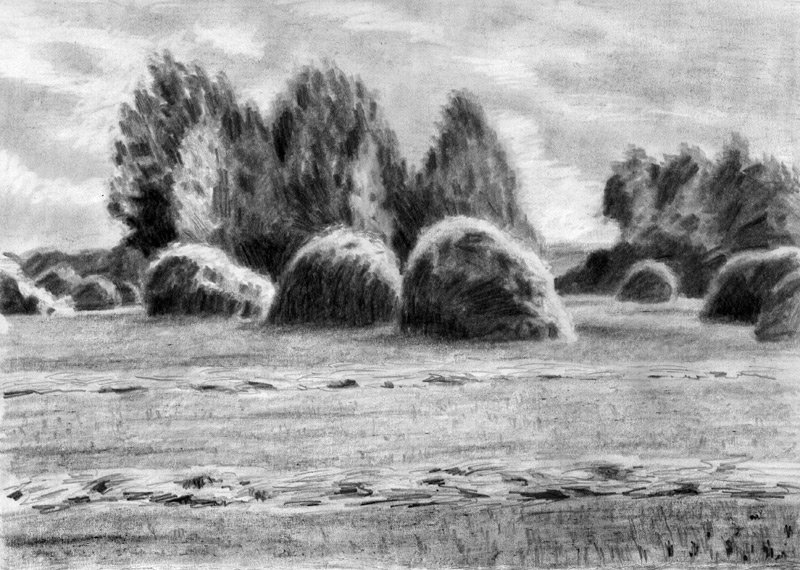 Поле рисунок карандашом