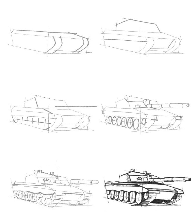 Рисунок карандашом танк поэтапно карандашом
